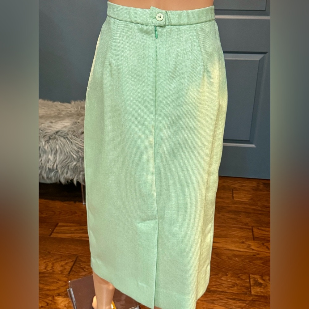 Vintage Skirt Suit Set Green 2 Piece Pencil Preppy Jacket 90s 8P - Picture 7 of 9